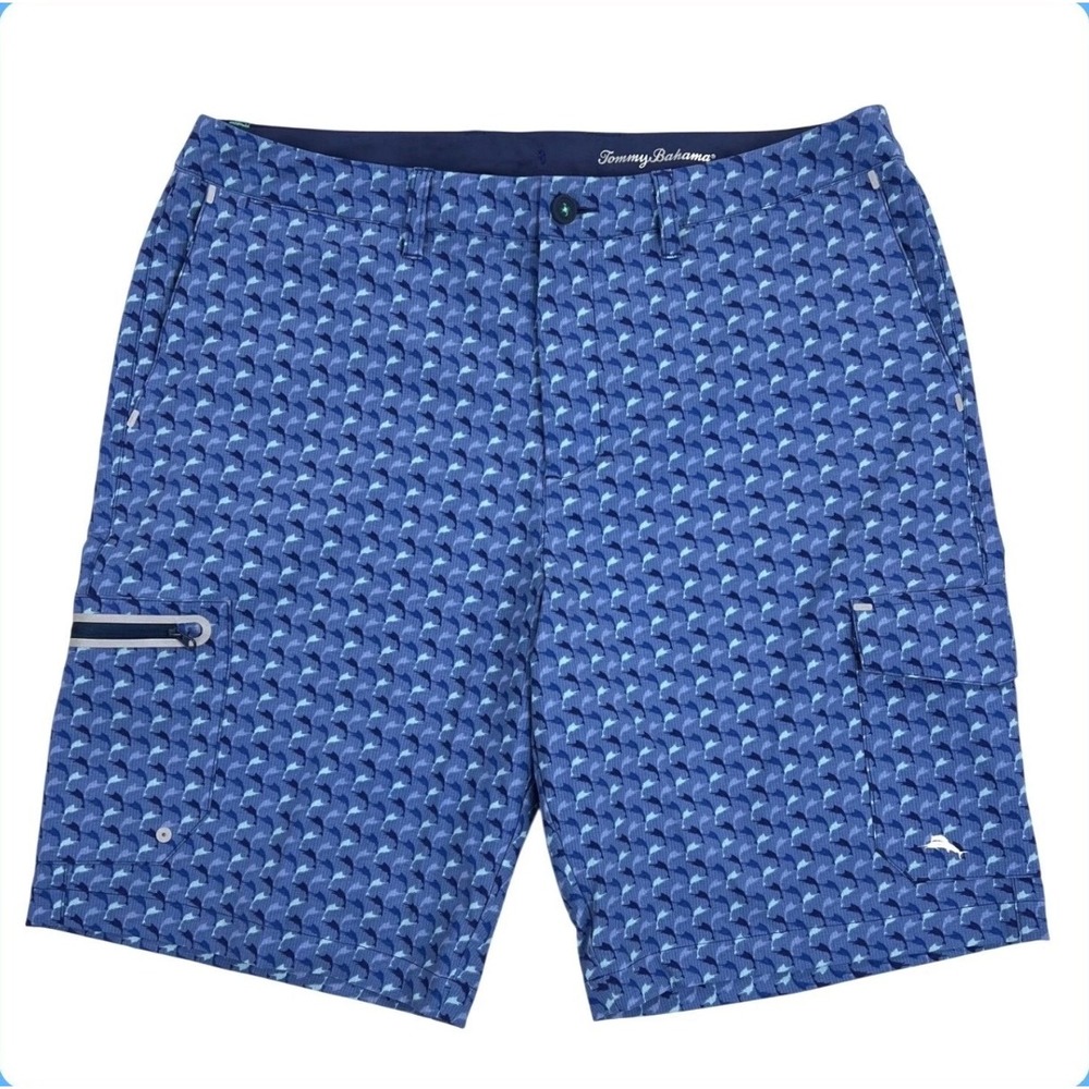 Tommy Bahama IslandActive Blue Marlin Cargo Shorts Mens 38 Quick Dry Mesh Lined